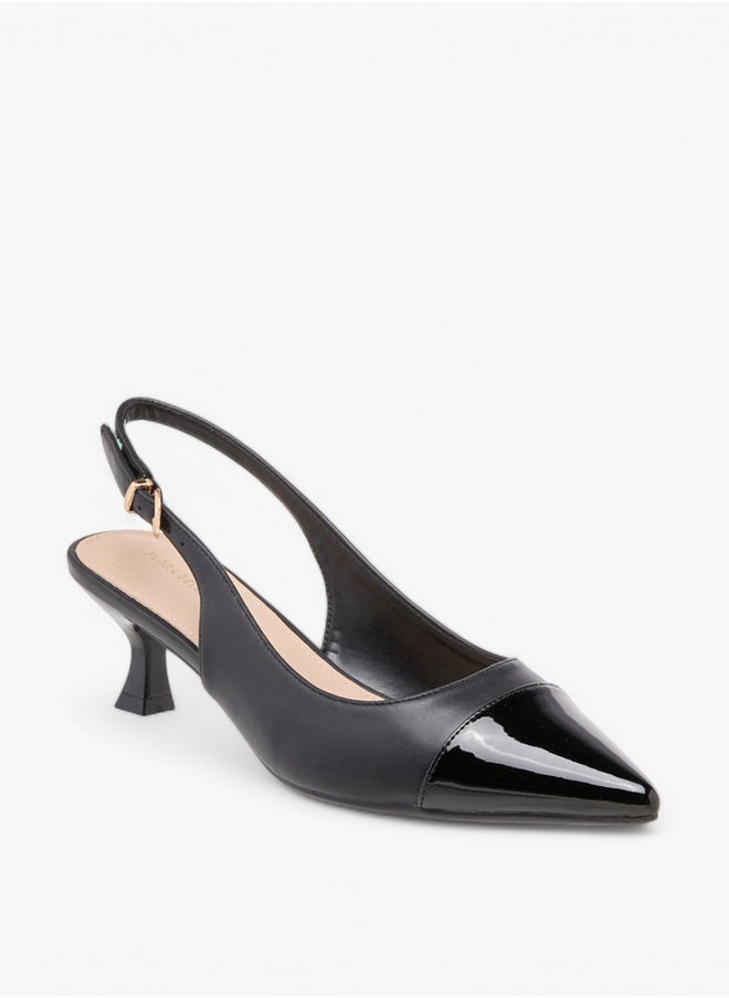 Flora Bella By Shoexpress Women's Monogram Print Pointed Toe Slingback Shoes with Kitten Heels  - Image 2