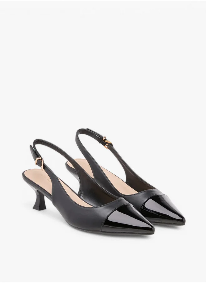 Flora Bella By Shoexpress Women's Monogram Print Pointed Toe Slingback Shoes with Kitten Heels