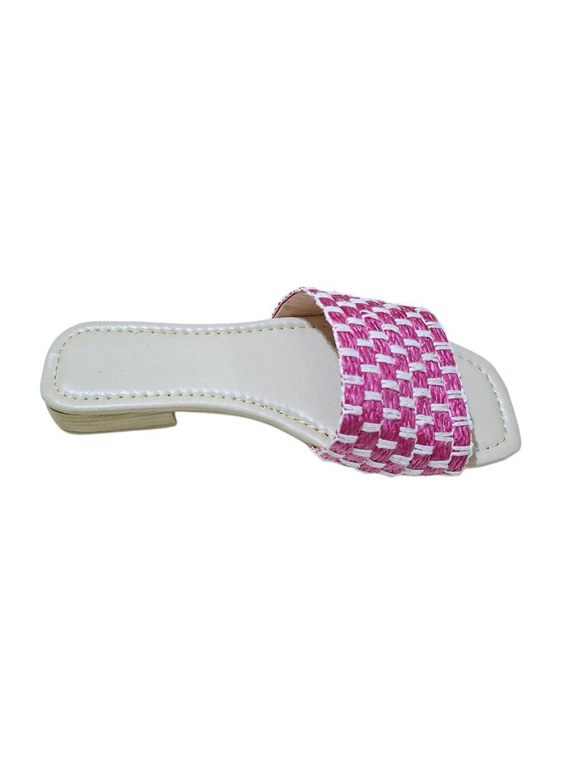 Karisma Flat Squared Toe Slippers With Simple Canvas Embroidered With Simple Strap - Image 3