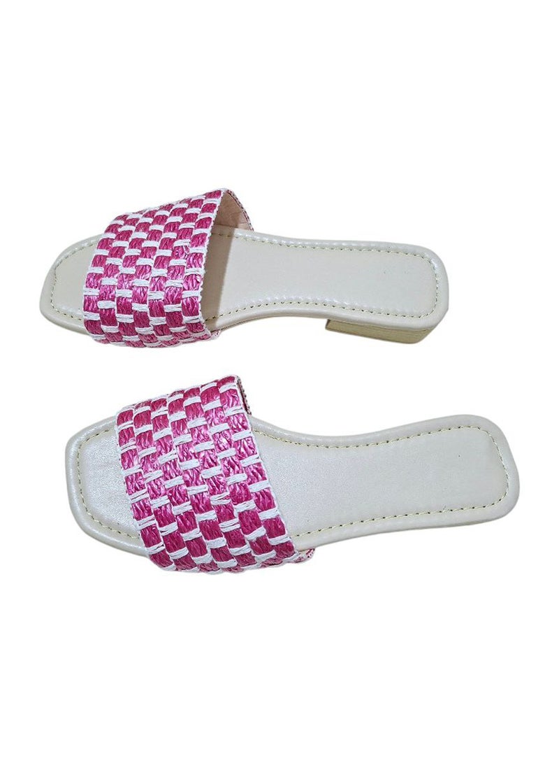 Karisma Flat Squared Toe Slippers With Simple Canvas Embroidered With Simple Strap - Image 2