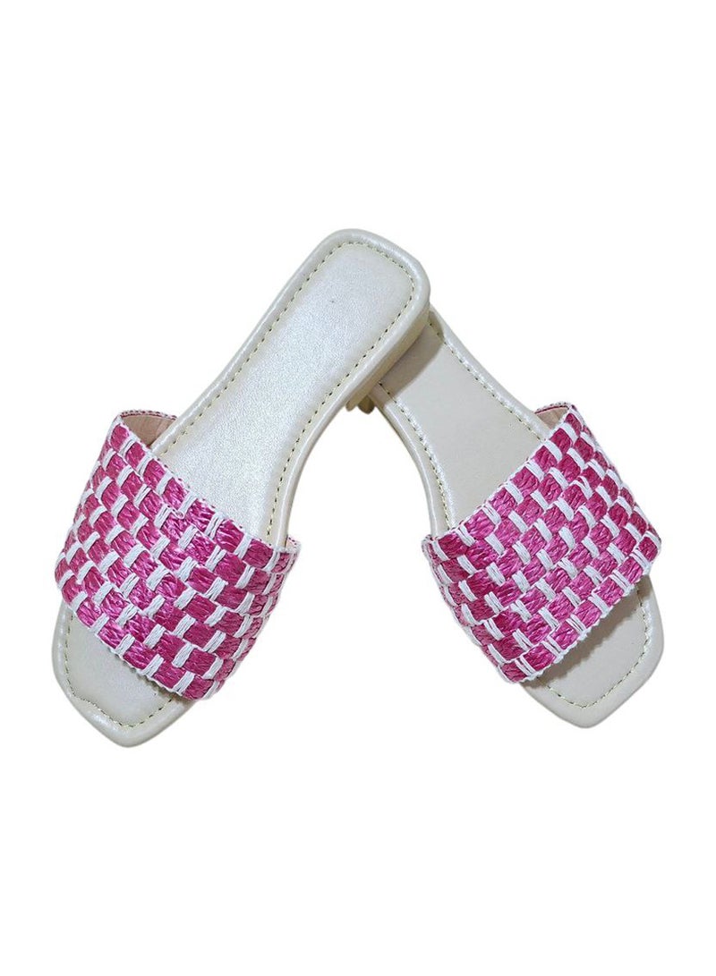 Karisma Flat Squared Toe Slippers With Simple Canvas Embroidered With Simple Strap - Image 1