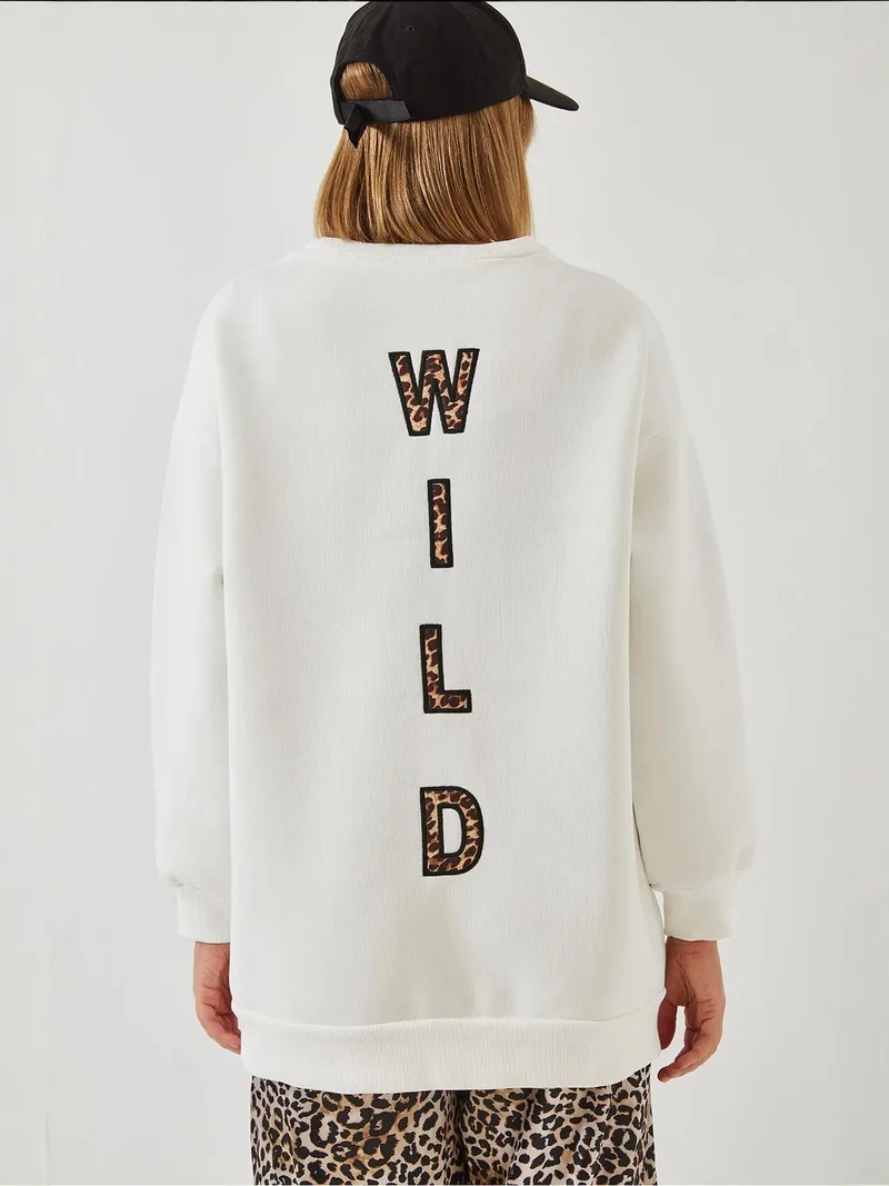 Bianco Lucci White LUCCI Embroidered Crew Neck Sweatshirt with Zipper for Women | Best Price UAE