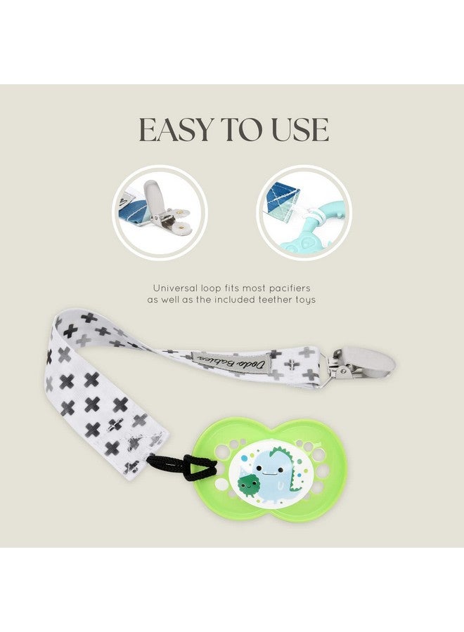 Dodo Babies Teething Toy & Pacifier Clip Set - Silicone Teether Four Pack Plus Two Universal Holder Paci Leashes And Binky Case - Blue Animal Shapes - Great Shower Gift For Baby Girl Or Boy - Image 4