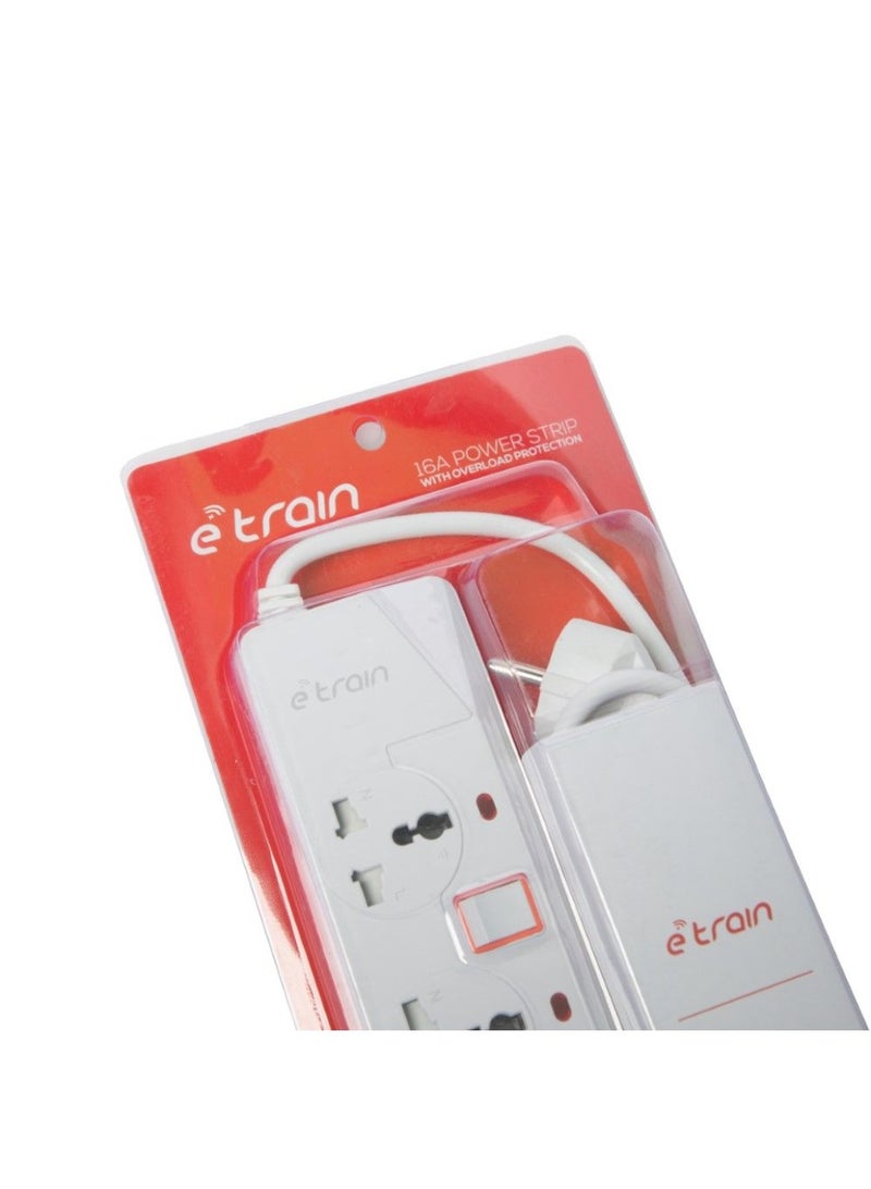 E-Train Power Strip 16A with Overload Protection 4 Output Plugs + 1 USB + 1 Type-C 2.4A Charging Ports 2m - On-Off Switch PS077 - White - Image 4