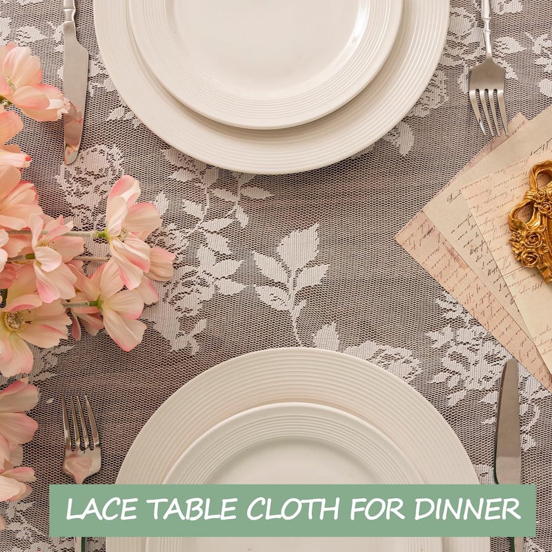 Jayla White Lace Tablecloth for Rectangular Tables Vintage Style Wedding Table Cloths for Reception Baby Shower Birthday Party Formal Dining Dinner Parties 54 X 82 Inches - Image 5