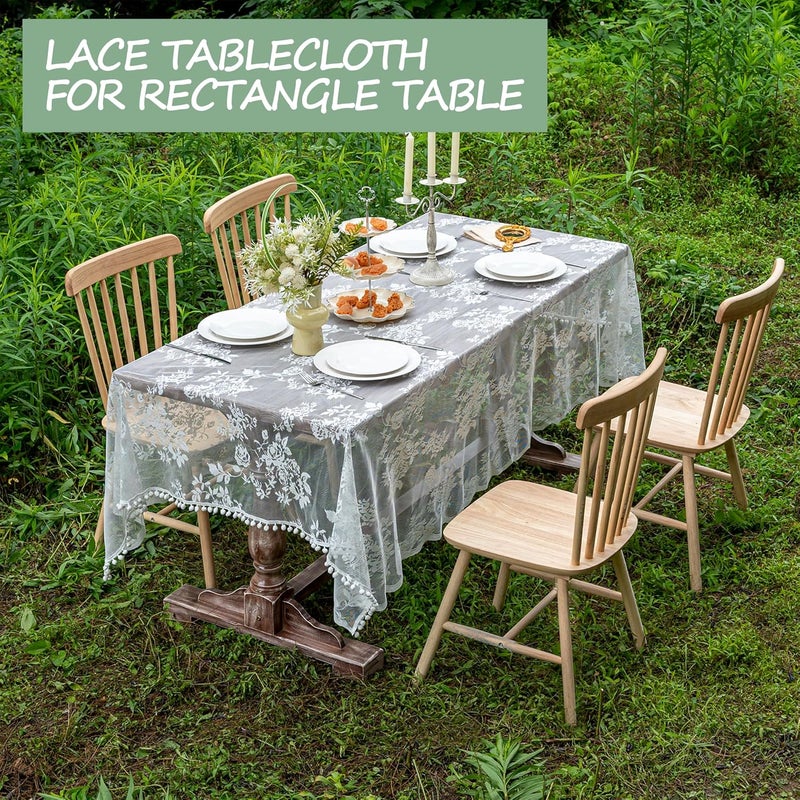 Jayla White Lace Tablecloth for Rectangular Tables Vintage Style Wedding Table Cloths for Reception Baby Shower Birthday Party Formal Dining Dinner Parties 54 X 82 Inches - Image 2