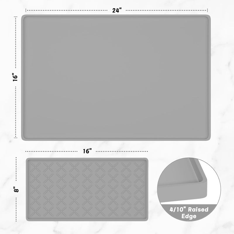Rnivvi حصيرة قهوة من السيليكون من ، مقاس 16" x 24"، مقاومة للماء وذات حافة مرتفعة، مناسبة لملحقات محطة آلة الإسبريسو، وسادة لتجفيف الأطباق قابلة للفك ومقاومة للحرارة للعمل على طاولة المطبخ، لون رمادي - Image 2