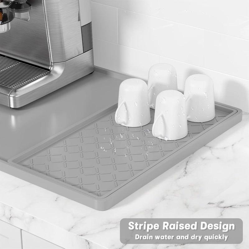 Rnivvi حصيرة قهوة من السيليكون من ، مقاس 16" x 24"، مقاومة للماء وذات حافة مرتفعة، مناسبة لملحقات محطة آلة الإسبريسو، وسادة لتجفيف الأطباق قابلة للفك ومقاومة للحرارة للعمل على طاولة المطبخ، لون رمادي - Image 4