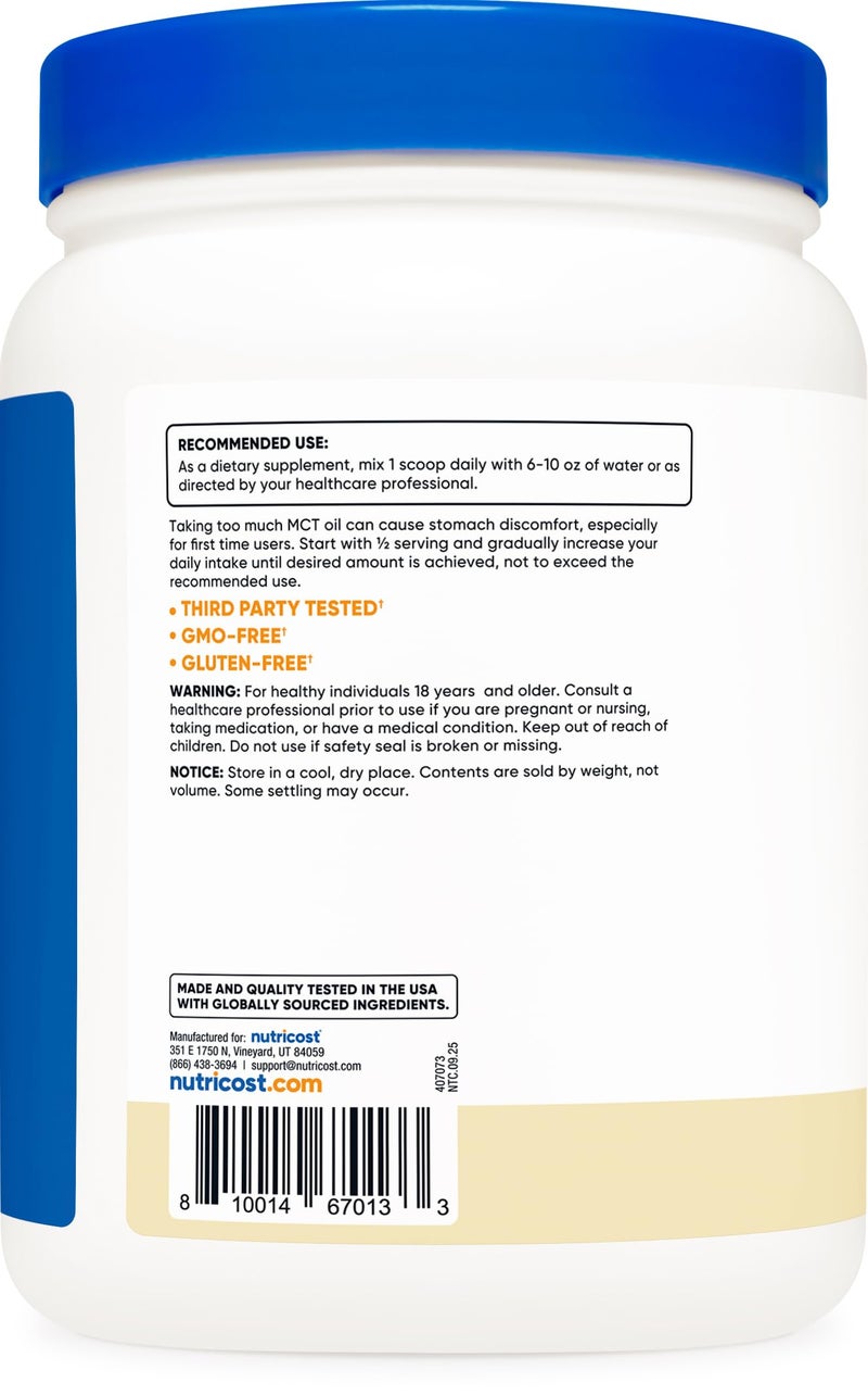 Nutricost C8 MCT Oil Powder 1LB (16oz) Vanilla Flavor - 95% C8 MCT Oil Powder, Best for Keto Diets, Non-GMO, Gluten Free - Image 4