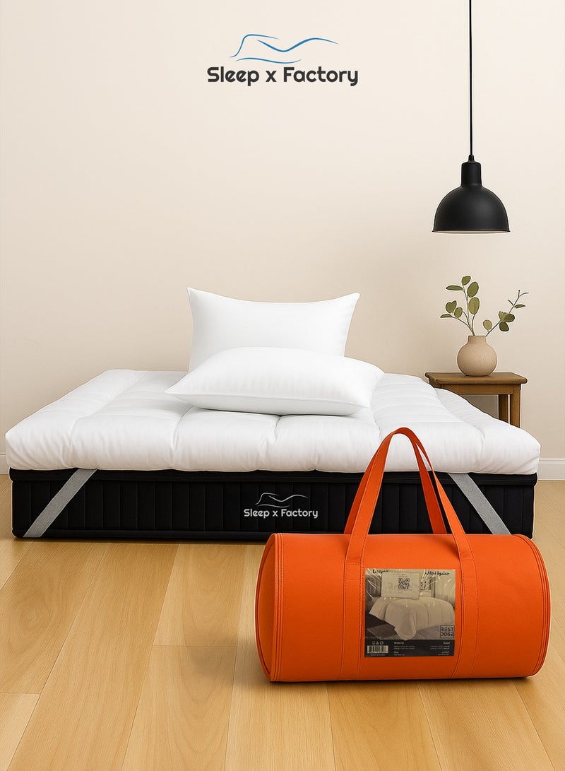 سليب × فاكتوري باقة نوم فندقية فاخرة ٤ قطع، لباد مرتبة بارتفاع ١٤ سم، مفرش لحاف، ٢ وسادة فندقية، حزمة لباد مرتبة و مفرش لحاف و مخدات، مناسب لسرير مزدوج مقاس ٢٠٠ × ١٥٠ سم - Image 5