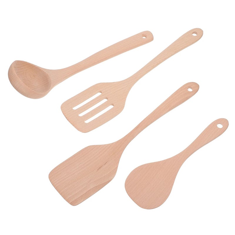 4-Piece Beige Kitchen Utensil Set with Rice Scoop, Spatulas and Soup Spoon - Image 1