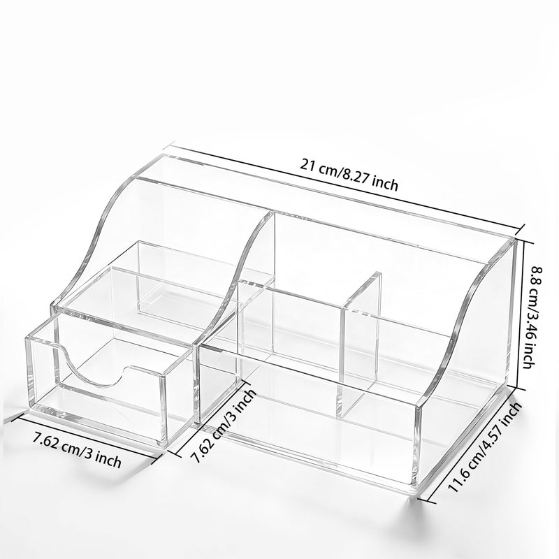 HBlife Acrylic Desk Organizer with 7 Compartments, Pen & Pencil Holder, Clear Multifunctional Desktop Caddy for Office Supply and Organization - Image 2