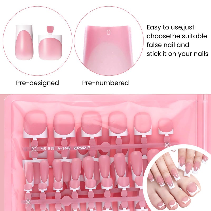 Tweruna 60 Pcs White French Tip Press on Nails, Medium Square Fake Nails, Toe Nail Press On, Glossy Glue on Acrylic Full Cover False Nail for Women Manicure - Image 3