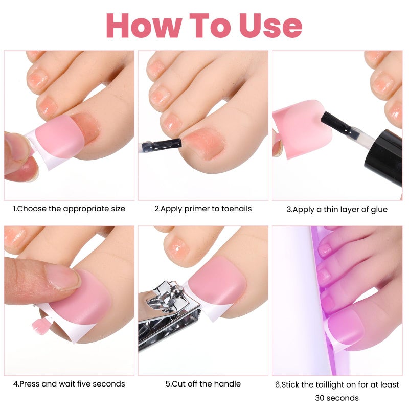 Tweruna 60 Pcs White French Tip Press on Nails, Medium Square Fake Nails, Toe Nail Press On, Glossy Glue on Acrylic Full Cover False Nail for Women Manicure - Image 4