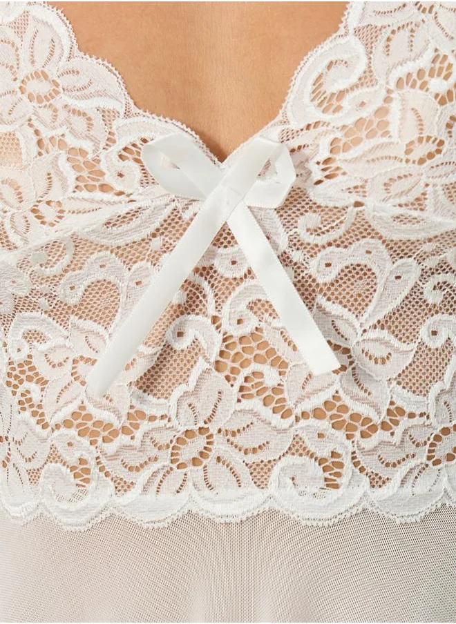 Styli Styli Lace Asymmetric Hem Babydoll with Briefs