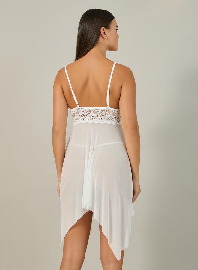 Styli Styli Lace Asymmetric Hem Babydoll with Briefs  - Image 4