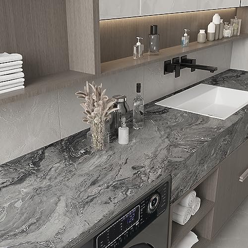 CHIHUT 17.7''x236'' Dark Grey Marble Contact Paper for Countertops Decorative Marble Wallpaper Kitchen Counter Top Peel and Stick Waterproof Removable Vinyl Countertop Wrap for Walls Cabinets Desktop - Image 4