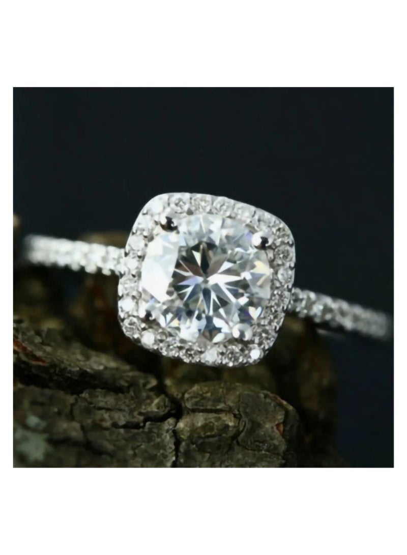 Luxuria White Square Halo Engagement Ring for Women, 2 Carat Cubic Zirconia Wedding Band, Suitable for Anniversary Gift  - Image 3