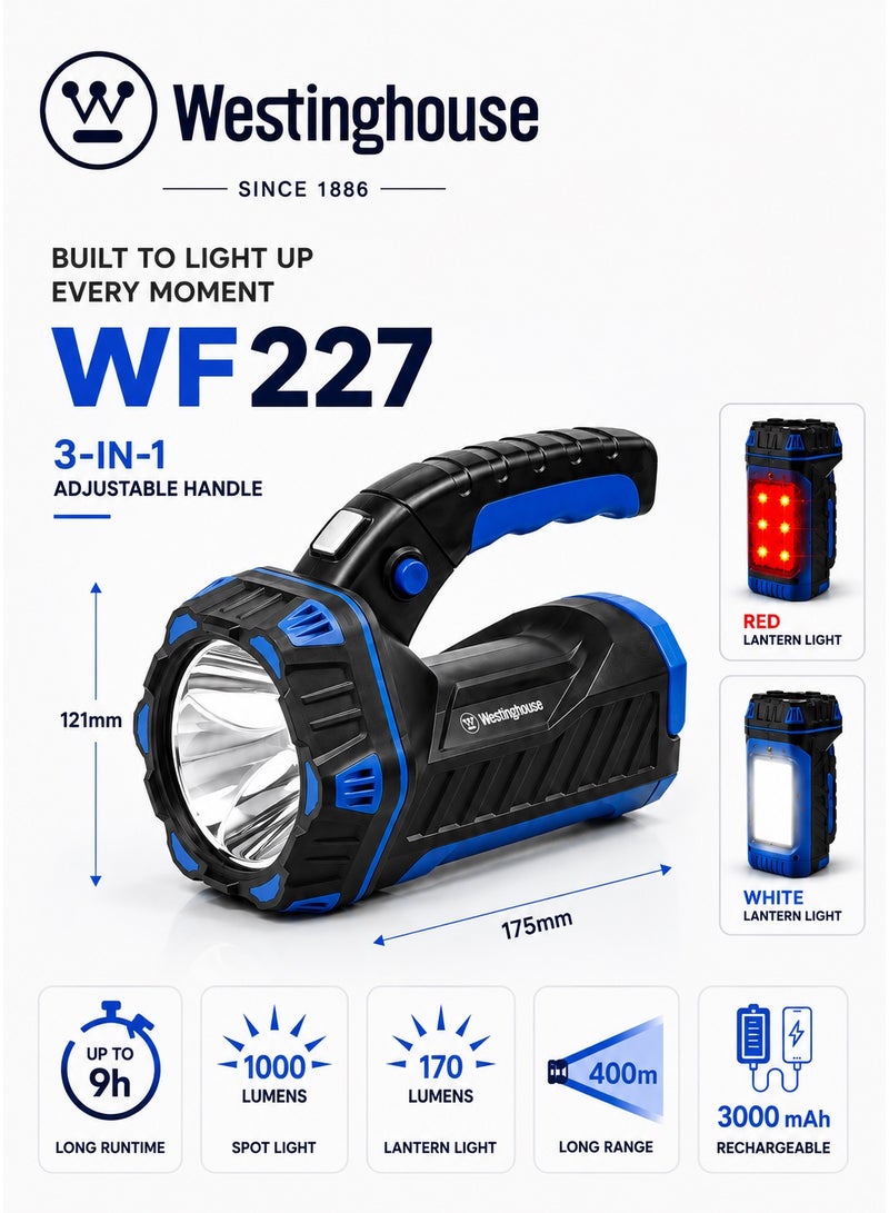 Westinghouse Lighting Westinghouse WF-227 Rechargeable LED Search Light – High-Power Spotlight with USB Charging, Long Runtime, Rugged Waterproof Design – Portable Handheld Torch for Camping, Hiking, Power Outages & Emergency Preparedness - Image 1