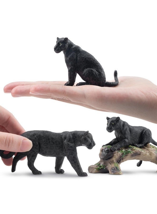 TOYMANY Toymany 7PCS Black Panthers Figurines with Panther Cub and Tree Trunk, Realistic Jungle Animals Figures Family Playset, Educational Toy Cake Toppers  - Image 3