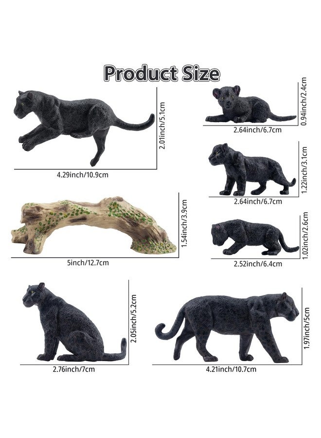 TOYMANY Toymany 7PCS Black Panthers Figurines with Panther Cub and Tree Trunk, Realistic Jungle Animals Figures Family Playset, Educational Toy Cake Toppers  - Image 2