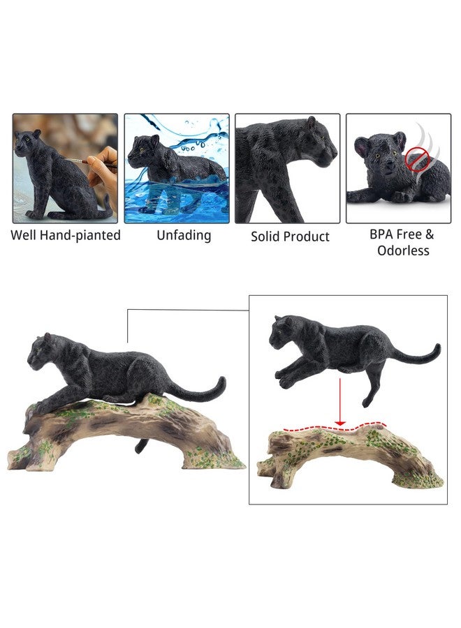 TOYMANY Toymany 7PCS Black Panthers Figurines with Panther Cub and Tree Trunk, Realistic Jungle Animals Figures Family Playset, Educational Toy Cake Toppers  - Image 5
