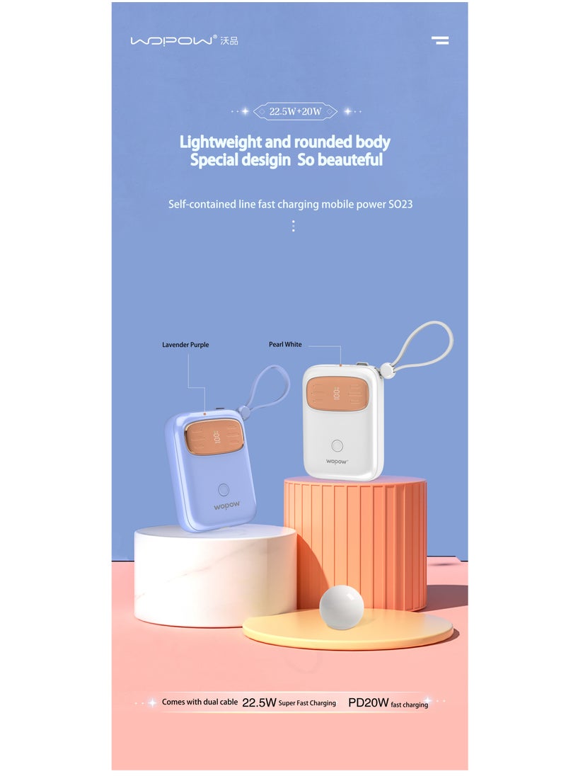 Wopow - Wopow SQ23 Mini Power Bank 10000mAh 22.5W Quick Charging PD 20W with Digital display built in cable For iPhone & C Type - Image 1