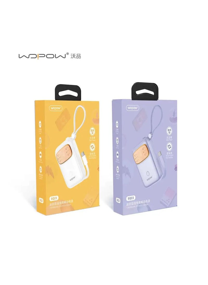Wopow - Wopow SQ23 Mini Power Bank 10000mAh 22.5W Quick Charging PD 20W with Digital display built in cable For iPhone & C Type - Image 1