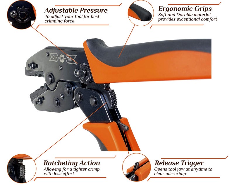 GIZWIZ Professional RF Coax Ratchet Crimp Tool RG58 RG59 RG62 RG174 .255" .187" .068" .213" G-H3A4 - Image 4