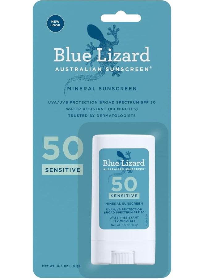 BLUE LIZARD Sensitive Mineral Sunscreen Stick - No Chemical Actives - Spf 50+, 0.5 Ounce  - Image 1