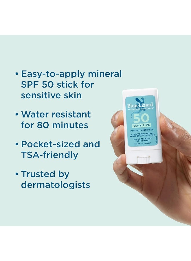 BLUE LIZARD Sensitive Mineral Sunscreen Stick - No Chemical Actives - Spf 50+, 0.5 Ounce  - Image 2