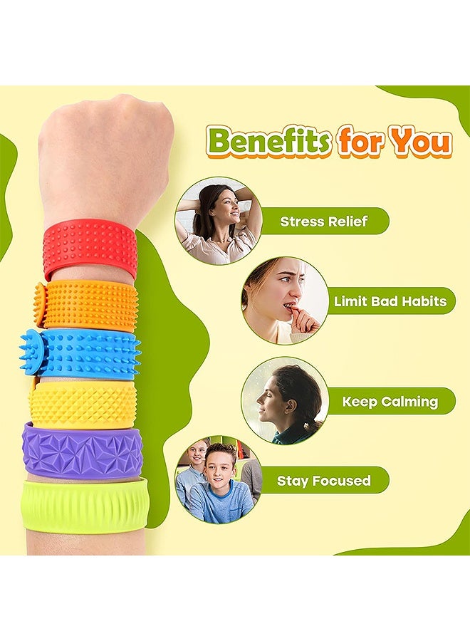 MXN 6 Pack Sensory Fidget Toys for Kids - Textured Silicone Slap Bracelets, Stress Fidgets for Anxiety Autism ADHD, Wearable Sensory Toys for Adults Office Desk, Calm Down Travel Airplane Toys - Image 4