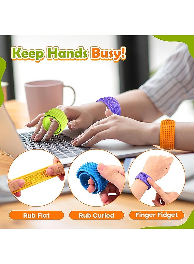 MXN 6 Pack Sensory Fidget Toys for Kids - Textured Silicone Slap Bracelets, Stress Fidgets for Anxiety Autism ADHD, Wearable Sensory Toys for Adults Office Desk, Calm Down Travel Airplane Toys - Image 3