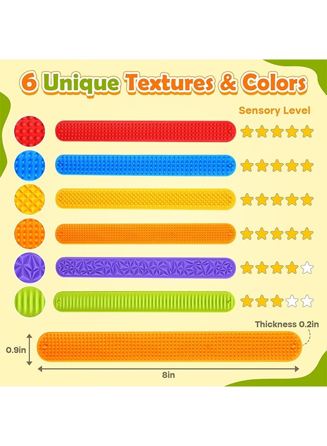 MXN 6 Pack Sensory Fidget Toys for Kids - Textured Silicone Slap Bracelets, Stress Fidgets for Anxiety Autism ADHD, Wearable Sensory Toys for Adults Office Desk, Calm Down Travel Airplane Toys - Image 2