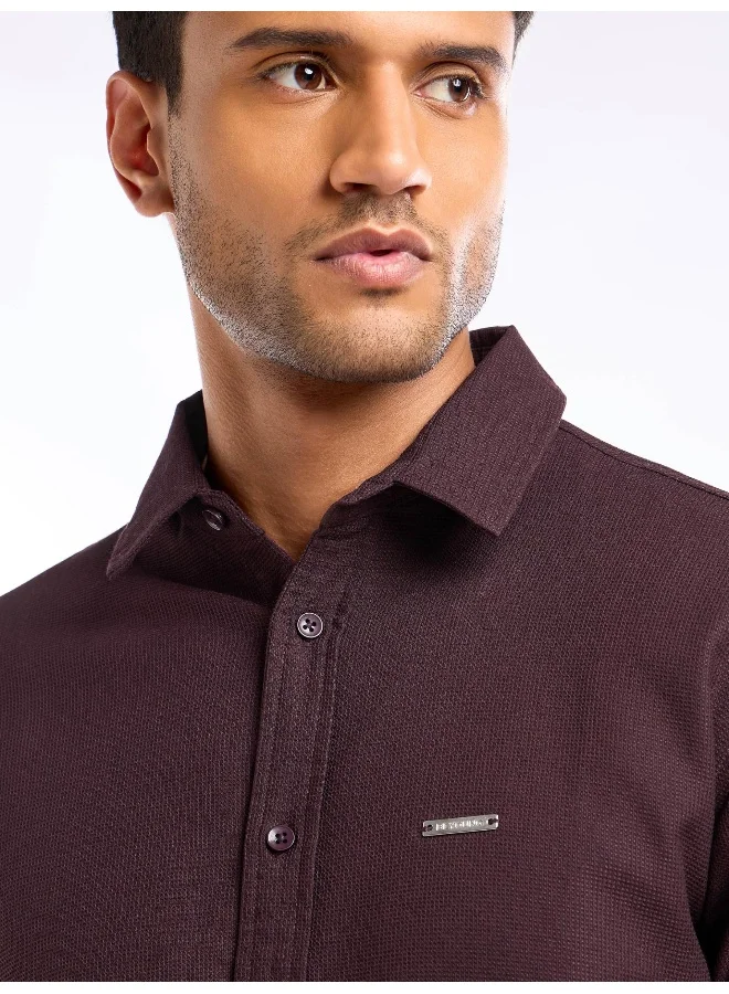 Beyoung Wine Waffle Texture Shirt for Men