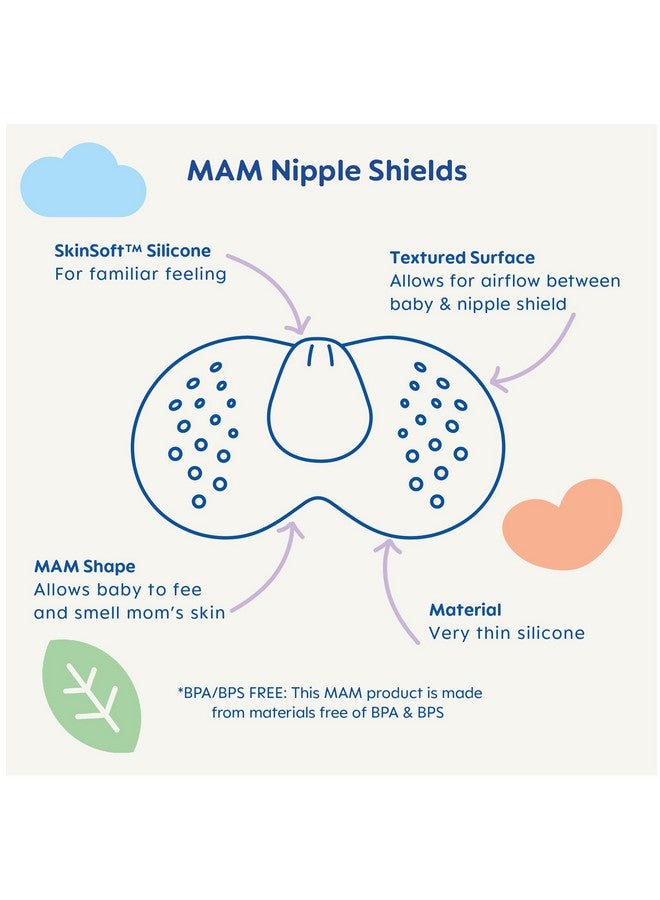 مام واقيات حلمات الرضاعة الطبيعية من مام مع حافظة تخزين معقمة، واقيات حلمات للرضاعة الطبيعية لحديثي الولادة، مقاس 2 متوسط، قطعتان، شفاف - Image 1