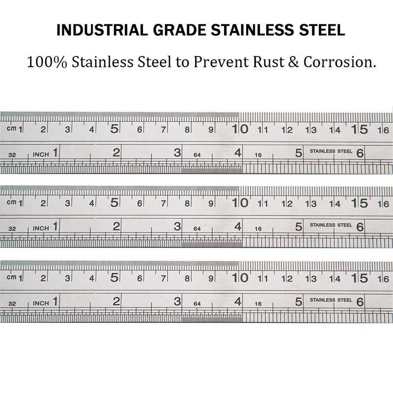 ZZTX Classic Ruler 12 Inch Stainless Steel Ruler Straight Edge Metal Rulers for Measuring Tool 6 Pack Set - Image 2