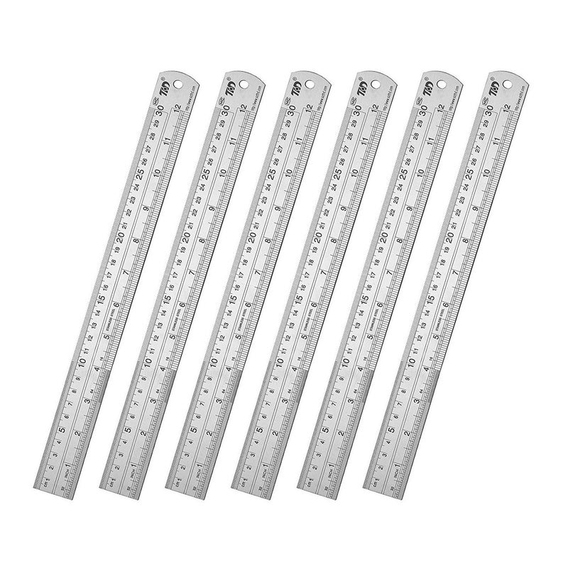 ZZTX Classic Ruler 12 Inch Stainless Steel Ruler Straight Edge Metal Rulers for Measuring Tool 6 Pack Set - Image 1