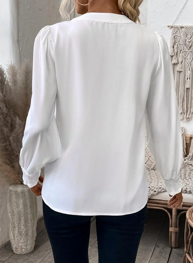 Take Two Take Two Solid Puff Sleeve Pintuck Detail Top