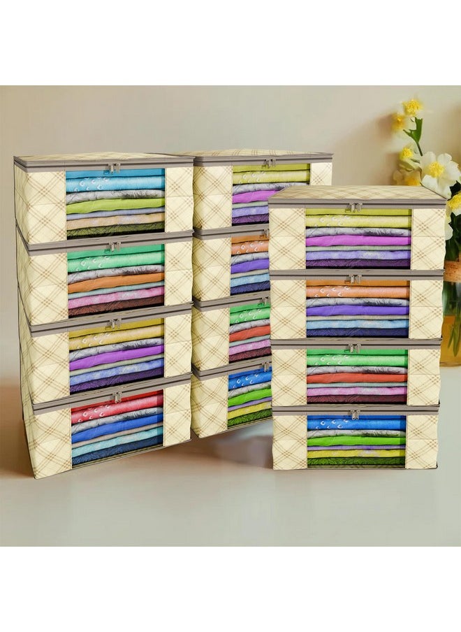 Kuber Industries Kuber Industries Clothes Organizer For Wardrobe (Pack of 12) - Storage Organizer For Saree | Shirts | Salwar and Lehenga Chunni - Dress Organizer For Wardrobe - Saree Covers With Zip (Beige)  - Image 2
