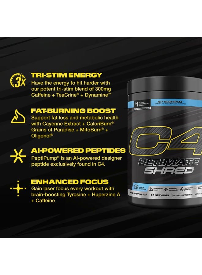 C4 Cellucor C4 Ultimate Shred Pre Workout Powder for Men & Women, Metabolism Supplement with Ginger Root Extract, ICY Blue Razz, 20 Servings (Pack of 1) - Image 2