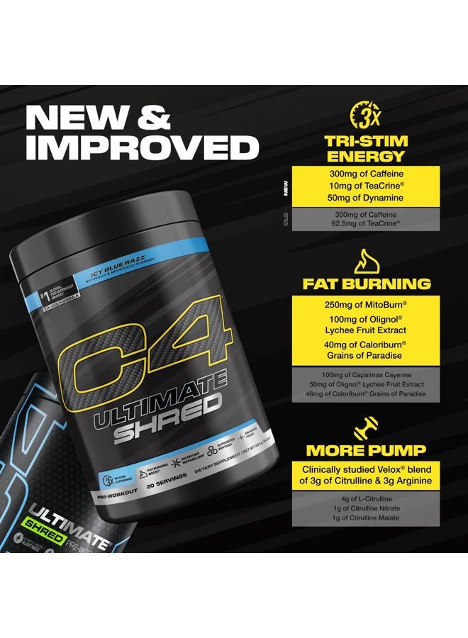 C4 Cellucor C4 Ultimate Shred Pre Workout Powder for Men & Women, Metabolism Supplement with Ginger Root Extract, ICY Blue Razz, 20 Servings (Pack of 1) - Image 4