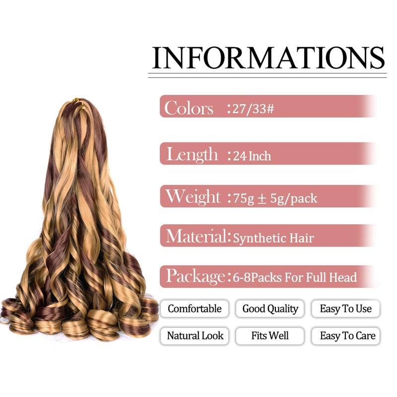 Luoyudu Curly Braiding Hair 8 packs Spanish Curly Crochet Hair P27/33 Bouncy Braiding Hair Extensions 24 Inch Pre Stretched French Curl Braids Hair (24 Inch Pack of 8,P27/33) - Image 2