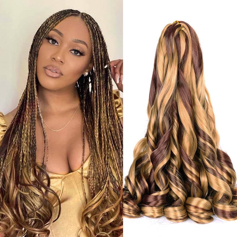 Luoyudu Curly Braiding Hair 8 packs Spanish Curly Crochet Hair P27/33 Bouncy Braiding Hair Extensions 24 Inch Pre Stretched French Curl Braids Hair (24 Inch Pack of 8,P27/33) - Image 1