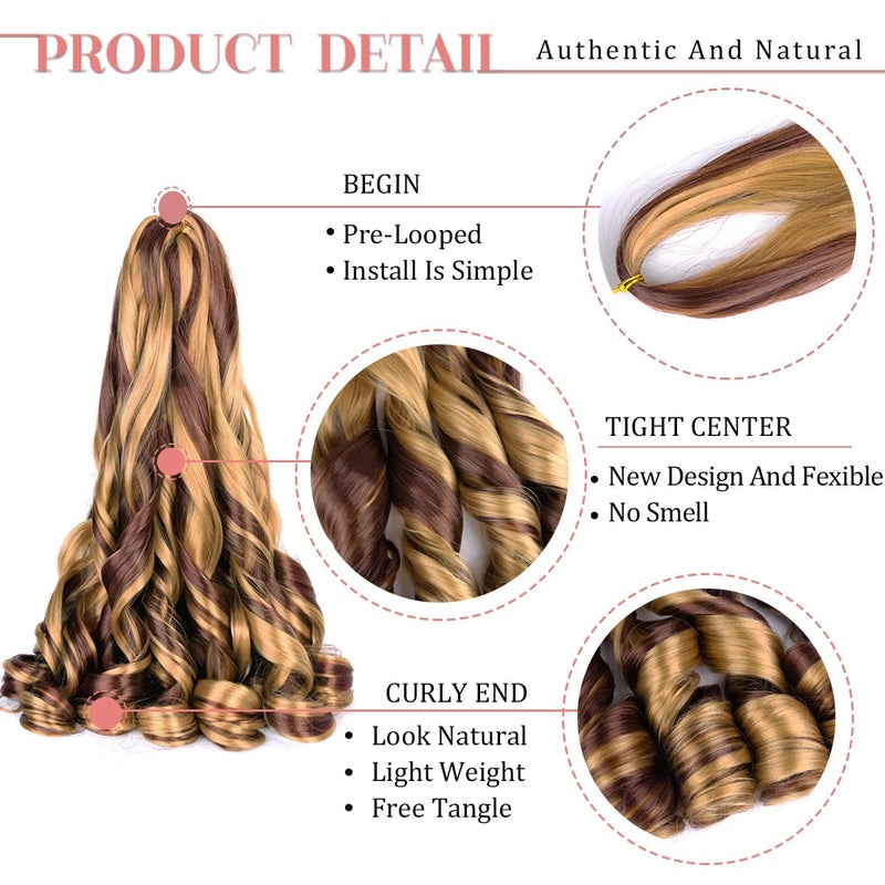 Luoyudu Curly Braiding Hair 8 packs Spanish Curly Crochet Hair P27/33 Bouncy Braiding Hair Extensions 24 Inch Pre Stretched French Curl Braids Hair (24 Inch Pack of 8,P27/33) - Image 3