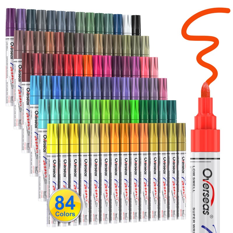 Overseas 84 Colors Paint Pens Oil Based Permanent Markers - Multicolor, Quick Drying, Waterproof, Fade Resistant, Medium Tip Paint Markers for Rock, Wood, Metal, Glass, Plastic, Rubber, Canvas, Paper - Image 1