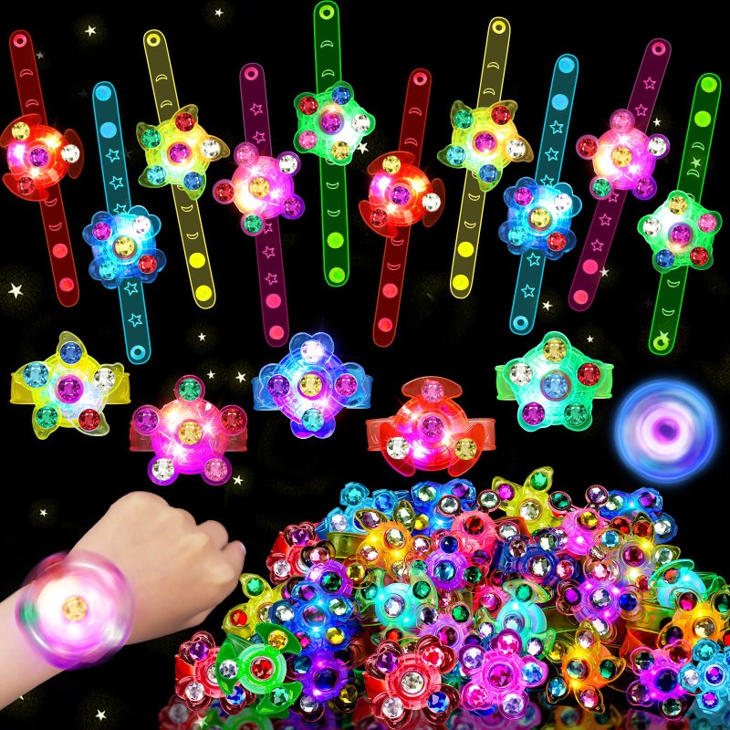 Basytodio 24PCS Light Up Fidget Spinner Bracelets Party Favors for Kids 48 812 Easter Basket Stuffers Classroom Goodie Bag Stuffers Prizes Box Toys Pinata Fillers Bulk Toys Glow in Dark Easter Birthday Gifts - Image 3