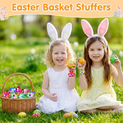 Basytodio 24PCS Light Up Fidget Spinner Bracelets Party Favors for Kids 48 812 Easter Basket Stuffers Classroom Goodie Bag Stuffers Prizes Box Toys Pinata Fillers Bulk Toys Glow in Dark Easter Birthday Gifts - Image 5