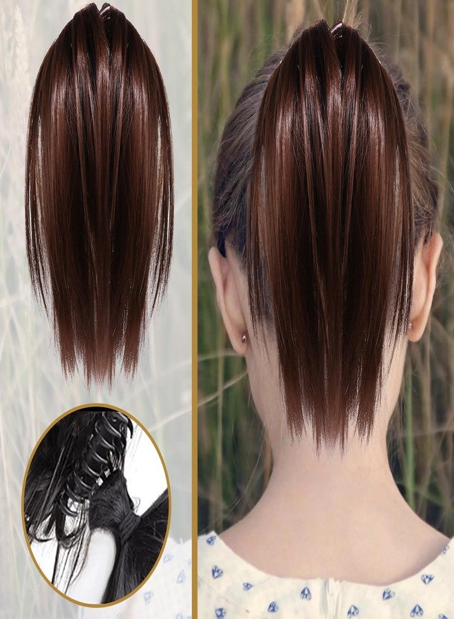 Vtrem Women Ponytail Wig Claw: 12 Inch Dark Brown Short Hairpiece Straight Messy Bun Hair Piece Clip Hairpiece Pony Tails Hair Toppers - Image 5