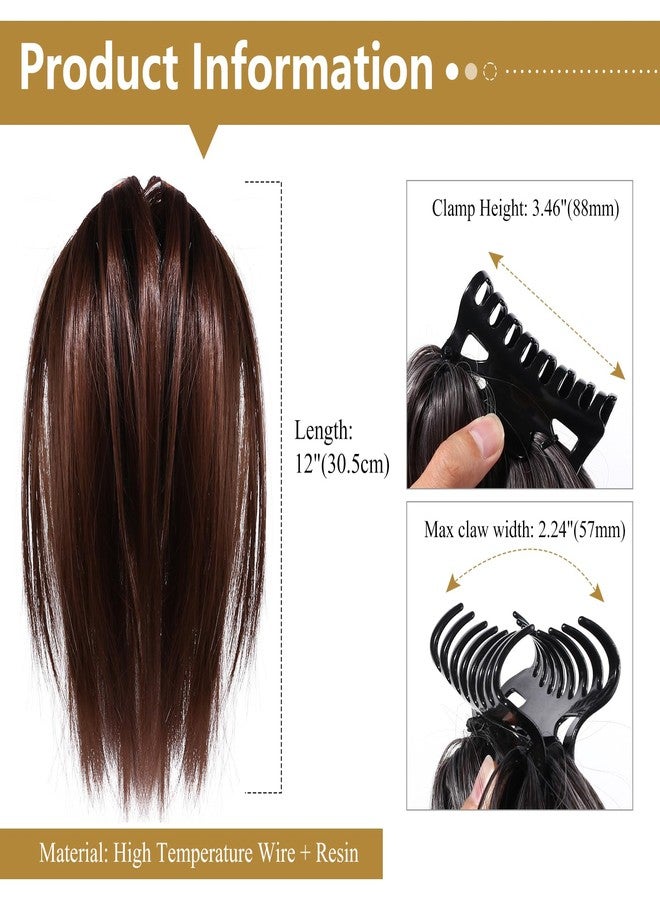 Vtrem Women Ponytail Wig Claw: 12 Inch Dark Brown Short Hairpiece Straight Messy Bun Hair Piece Clip Hairpiece Pony Tails Hair Toppers - Image 2